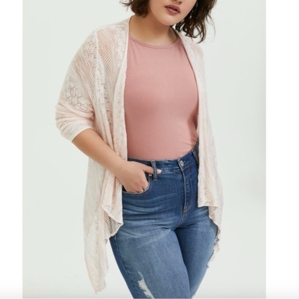 2/$25 SALE TORRID 1 Plus Size Slub Cardigan Drape Front Sweater Baby Pink Open